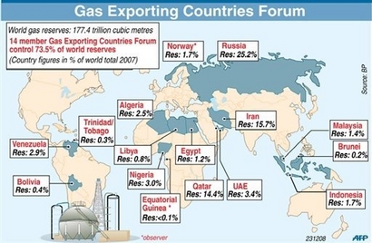 A world map showing members of the new Gas Exporting Countries ...